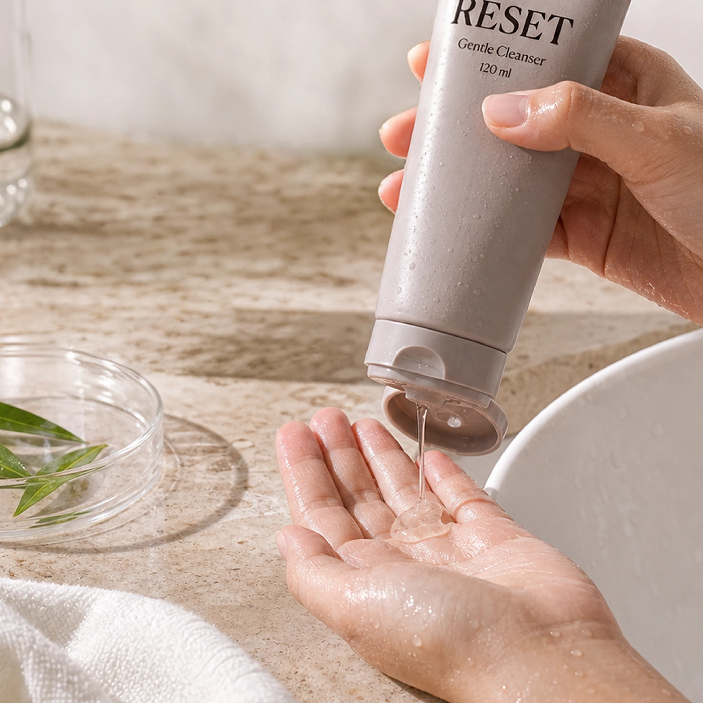 Érvora cleanser being poured into a hand