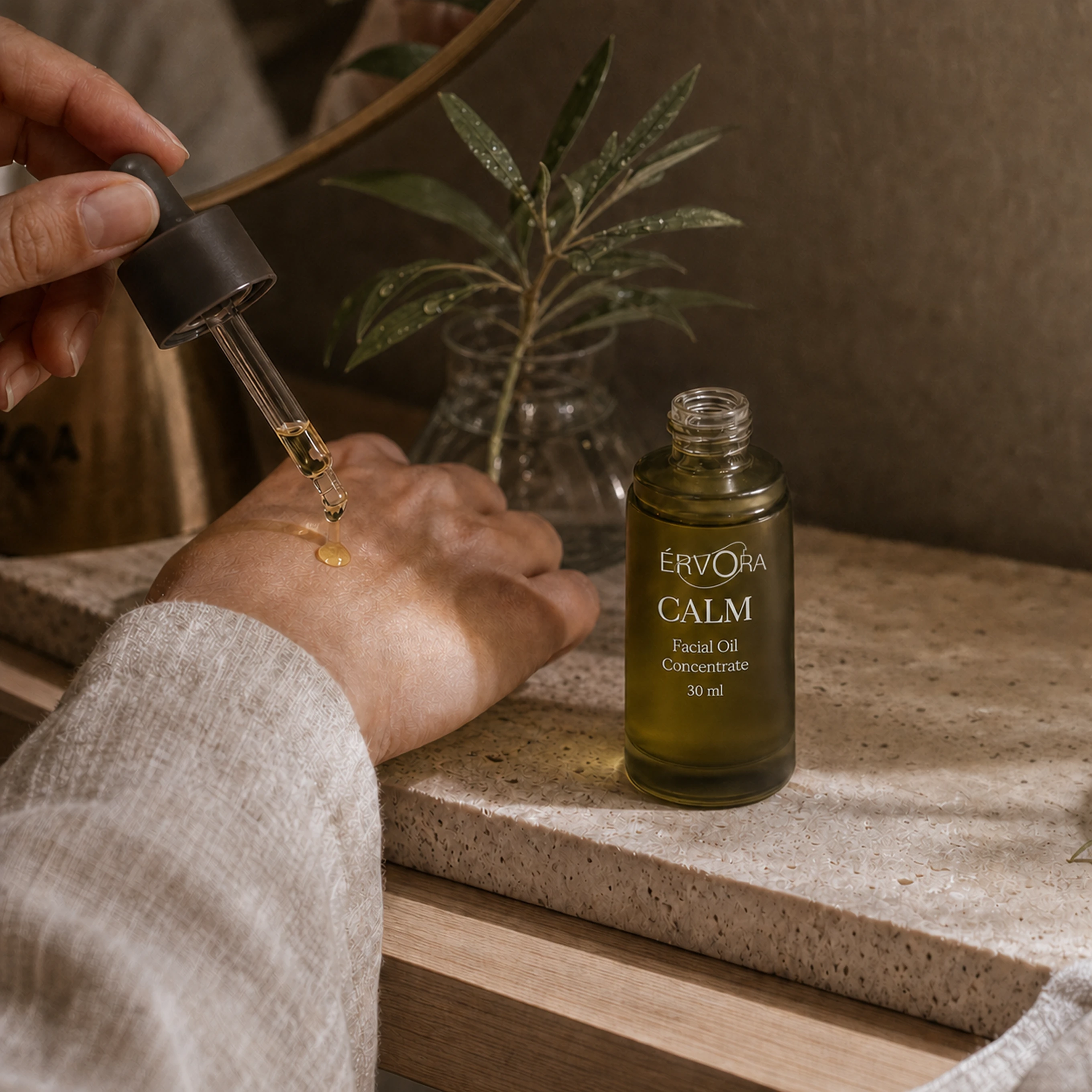 The Érvora facial oil being applied