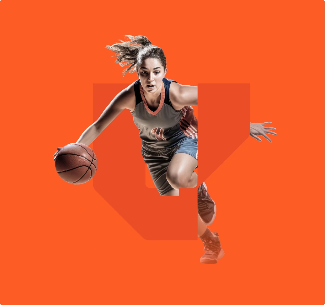 A basketball athlete with the Level Up symbol