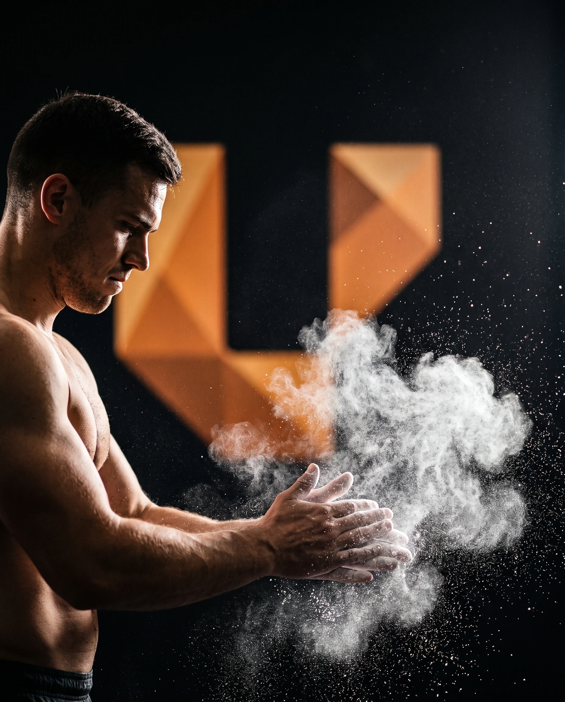 An athlete chalking hands