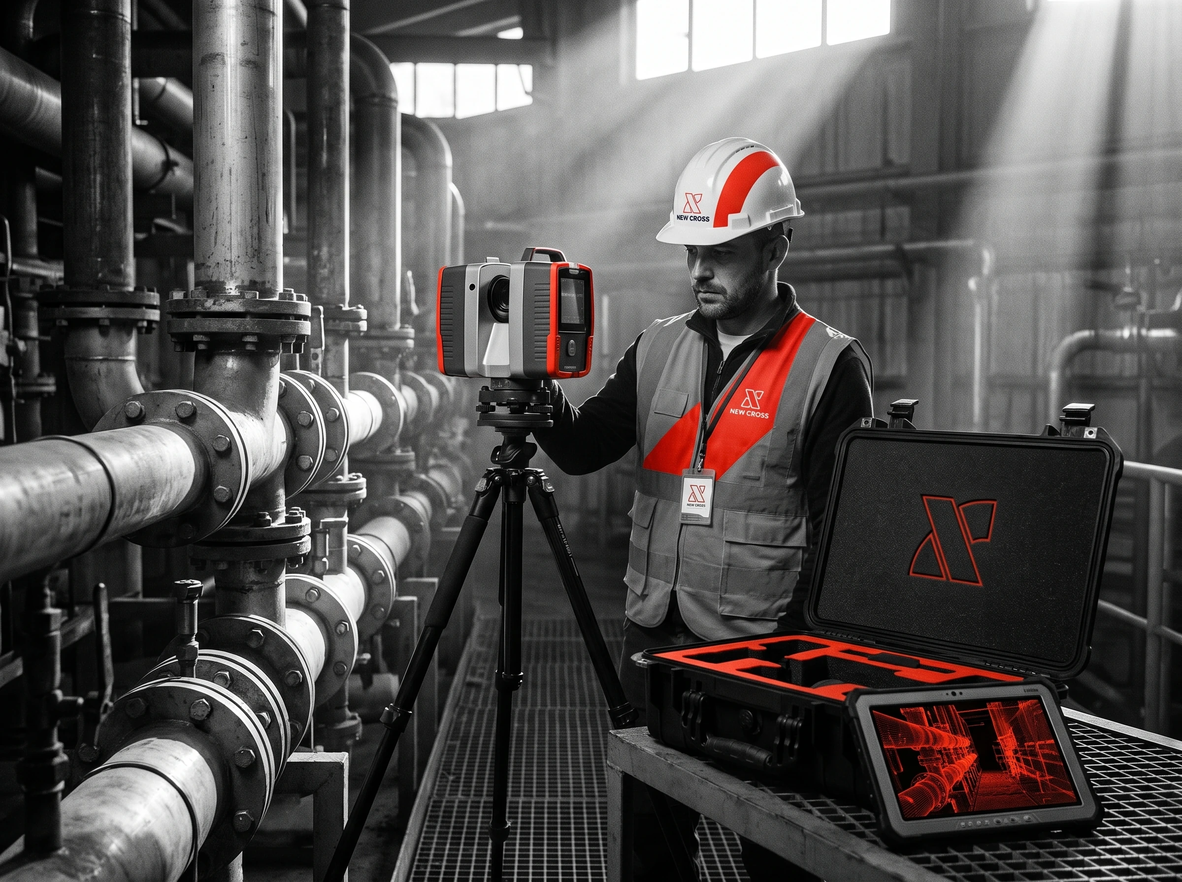 A technician on site with New Cross equipment