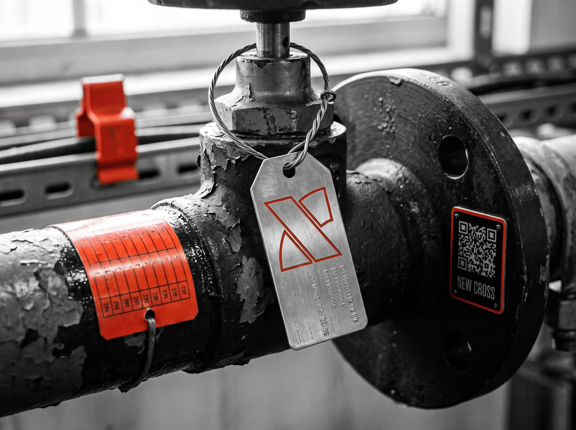 A New Cross tag on industrial equipment