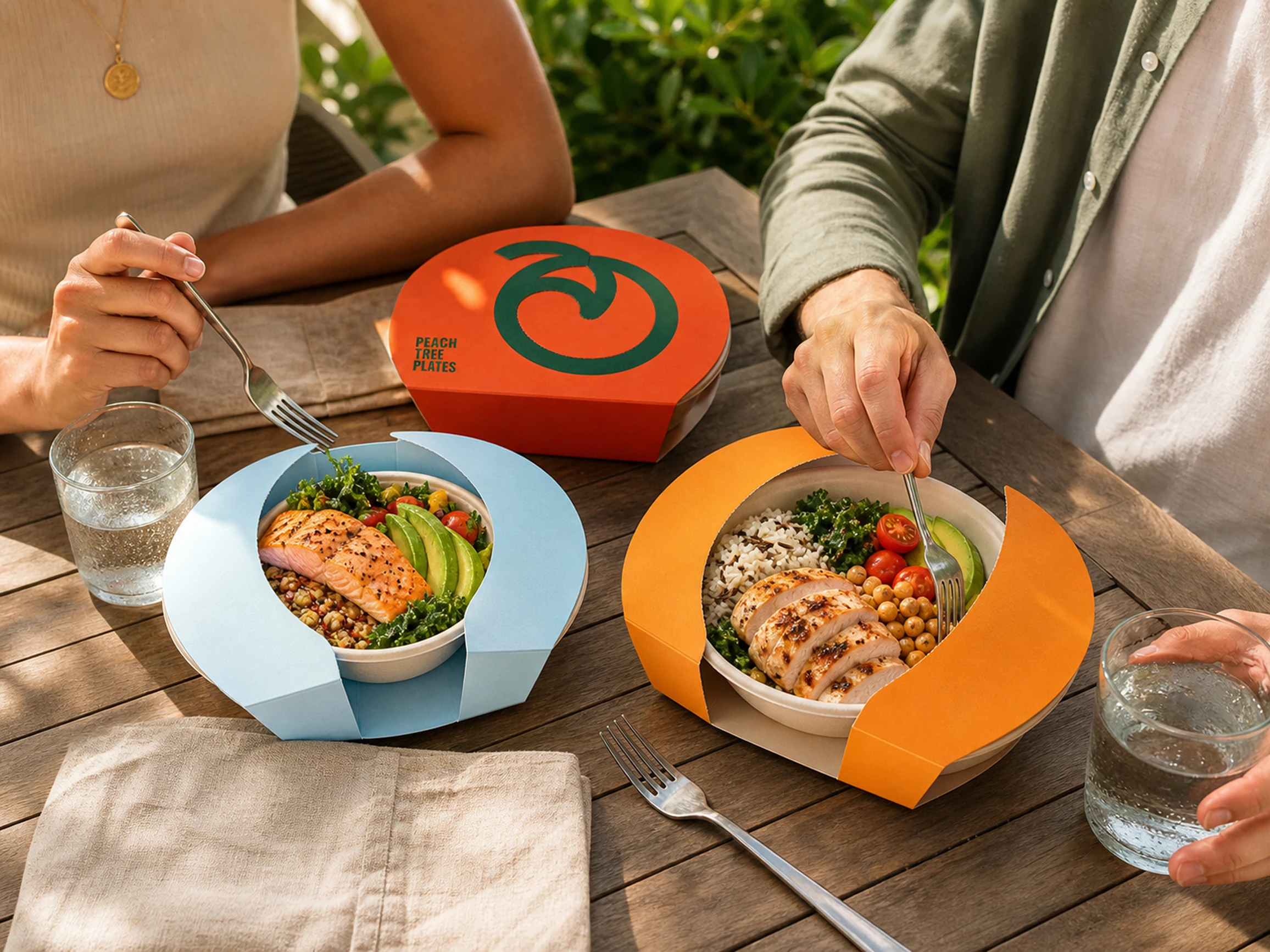 People sharing PeachTree Plates bowls