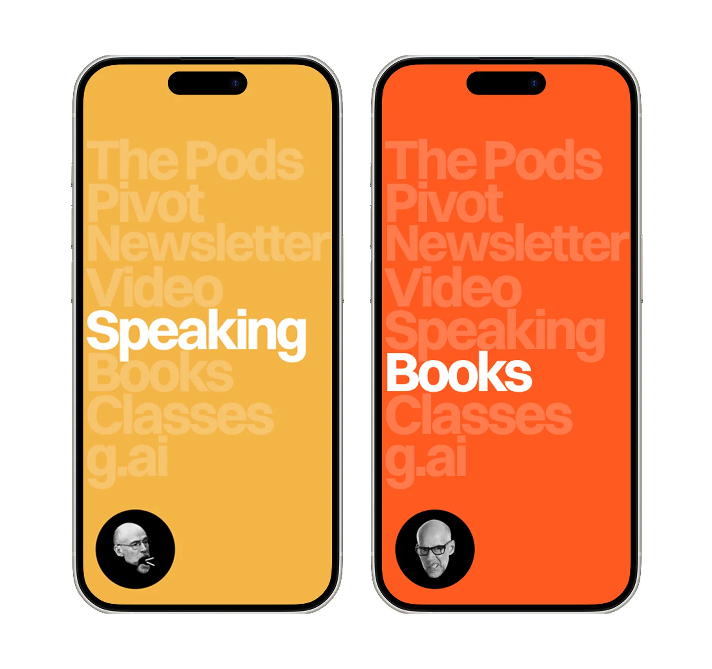 Content screens in orange and yellow
