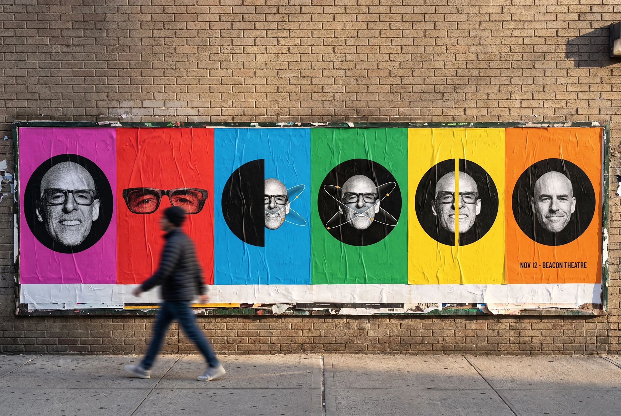 A wall of posters in the brand palette