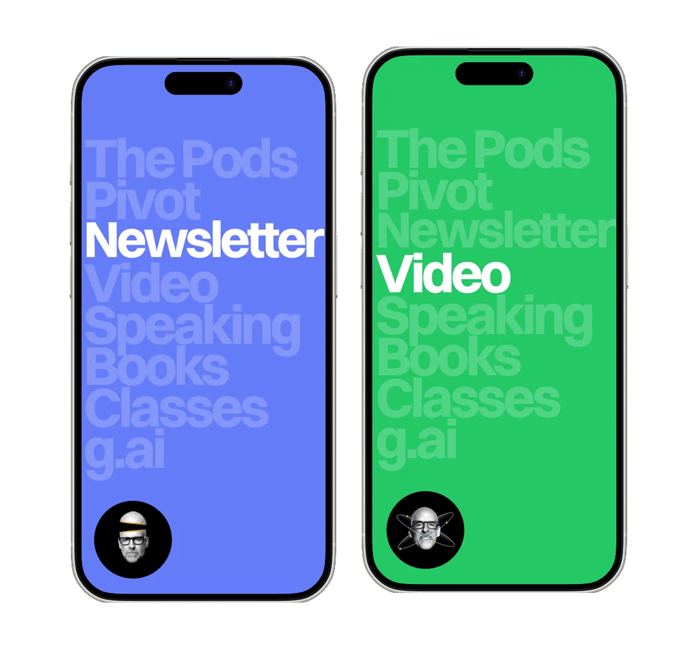 Content screens in blue and green
